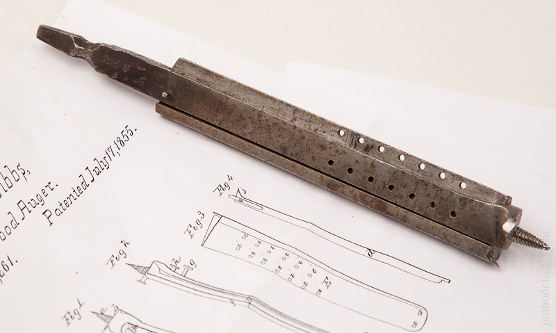 Rare! GIBBS July 17, 1855 Patent 8 3/4 inch Adjustable Auger Bit - 69564