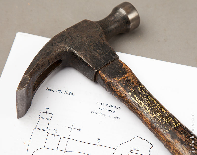BENSON October 7, 1921 Patent CHENEY No. 777 Adze Hammer with Decal - 69578