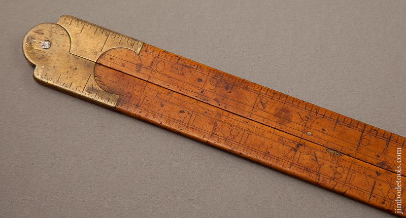 Rare and Early! S.A. JONES & CO. HARTFORD Boxwood Two Legged Rule with Steel Tips -- 69851