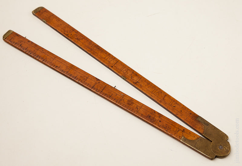 Rare and Early! S.A. JONES & CO. HARTFORD Boxwood Two Legged Rule with Steel Tips -- 69851