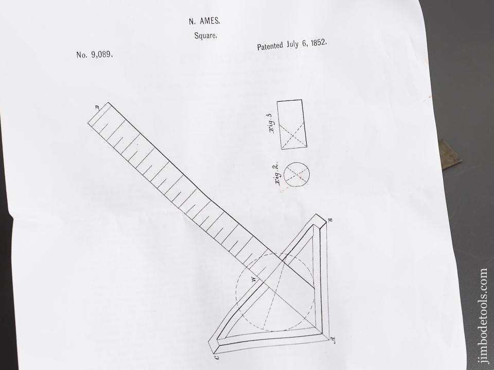 Eight inch AMES Patent July 6, 1852 Center Finding Square - 70166