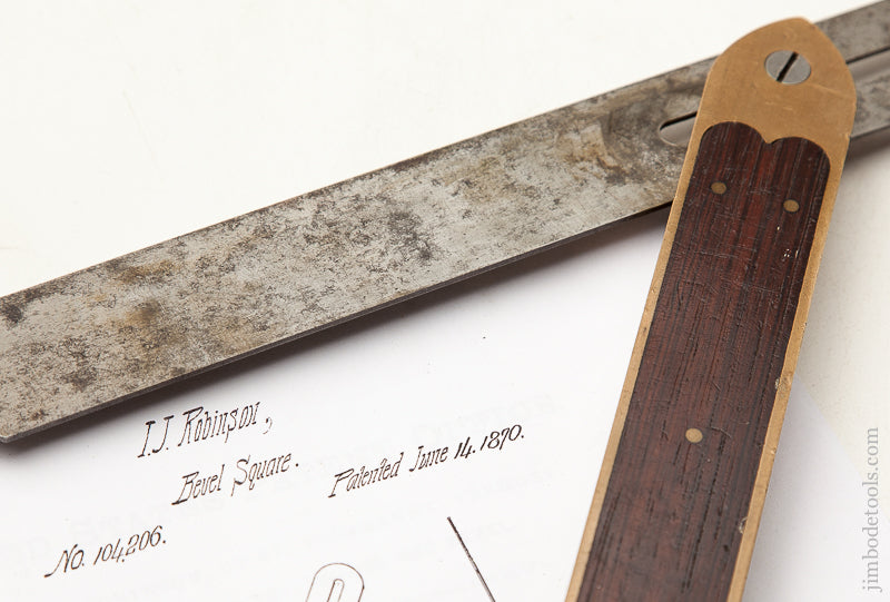 ROBINSON June 14, 1870 Patent 15 inch Rosewood and Brass ST. JOHNSBURY TOOL CO. Bevel - 70252U