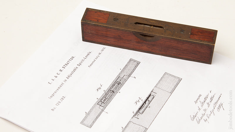 Extra Fine! STRATTON July 16, 1872 Patent 6 1/2 inch Full Bound Rosewood and Brass Level - 70255U