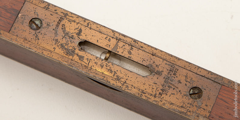 Extra Fine! STRATTON July 16, 1872 Patent 6 1/2 inch Full Bound Rosewood and Brass Level - 70255U