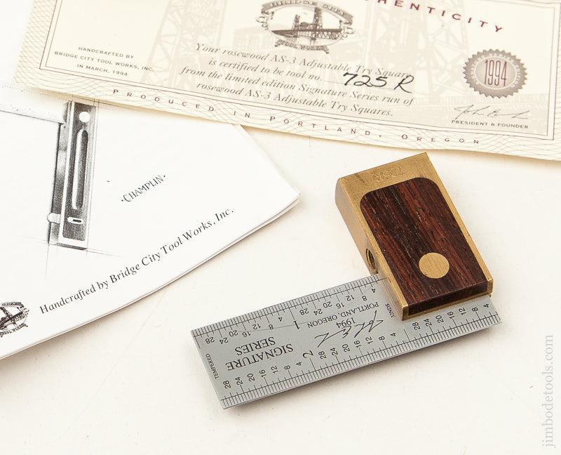 1994 BRIDGE CITY TOOL WORKS AS-3 Adjustable Try Square-RW in Original Box - 70377