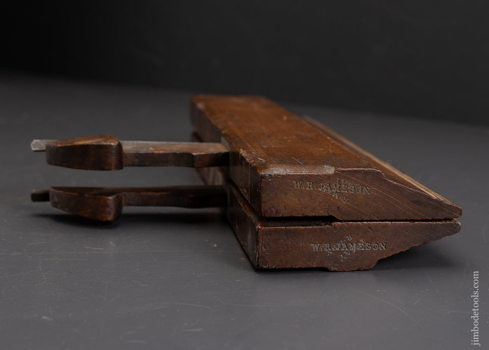 Pair of Side Rabbet Planes with Unusual Carved Side Finial  Wedges W. R. JAMESON * 70711