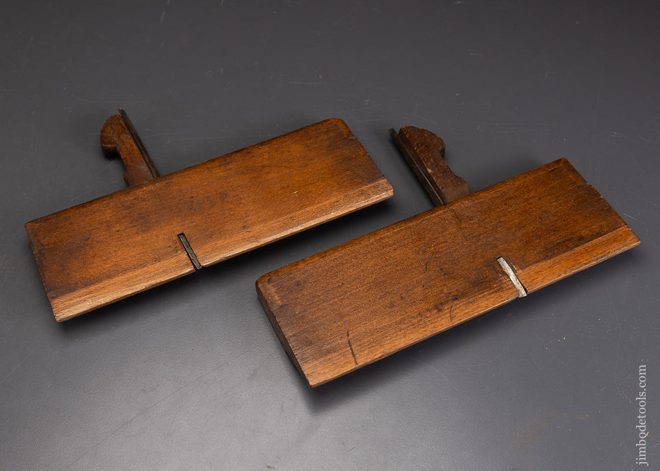 Pair of Side Rabbet Planes with Unusual Carved Side Finial  Wedges W. R. JAMESON * 70711