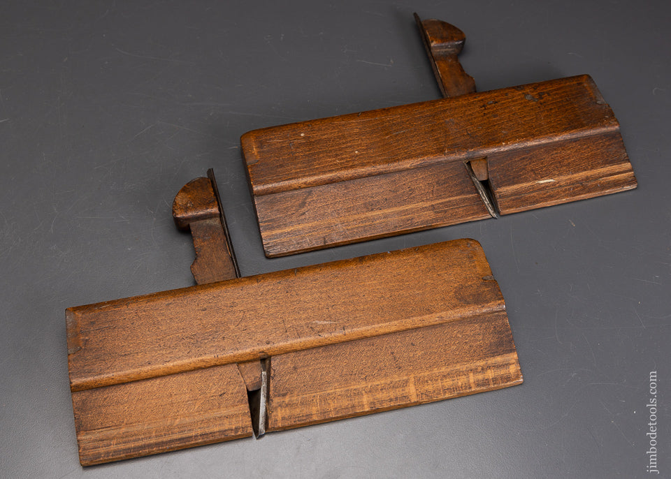 Pair of Side Rabbet Planes with Unusual Carved Side Finial  Wedges W. R. JAMESON * 70711