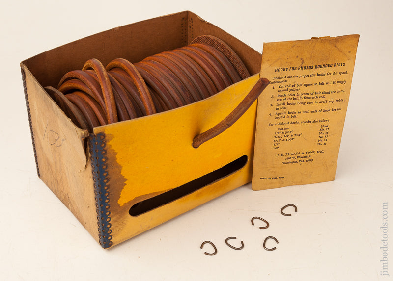 Nearly Full 100 Foot Roll of 3/8 inch Size Round Leather Belting for Treadle Machines. with Five Hooks - 71427