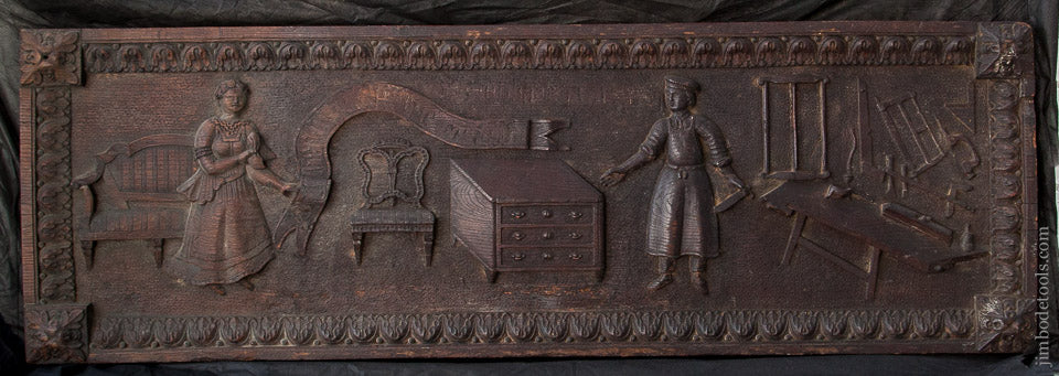 AMAZING! 18th Century Carved 64" Oak Panel of Carpenter Workbench & Tools * EXCELSIOR 72334U