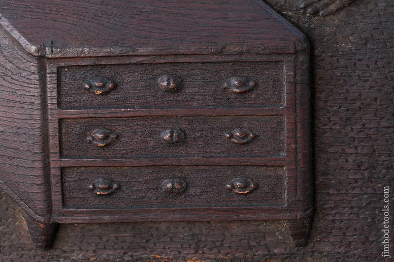 AMAZING! 18th Century Carved 64" Oak Panel of Carpenter Workbench & Tools * EXCELSIOR 72334U