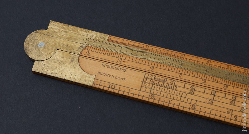 RARE Boxwood and Brass UPSON NUT CO No. 12 Two Foot Two Fold rule with Gunter Slide DEAD MINT! - 72698U