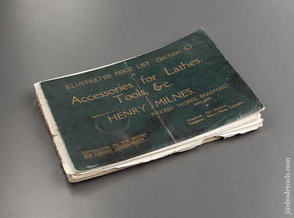 Book:  ILLUSTRATED PRICE LIST (SECTION C) OF ACCESSORIES FOR LATHES, TOOLS, &C. MANUFACTURED BY HENRY MILNES, INGLEBY WORKS, BRADFORD ENGLAND - 72759R