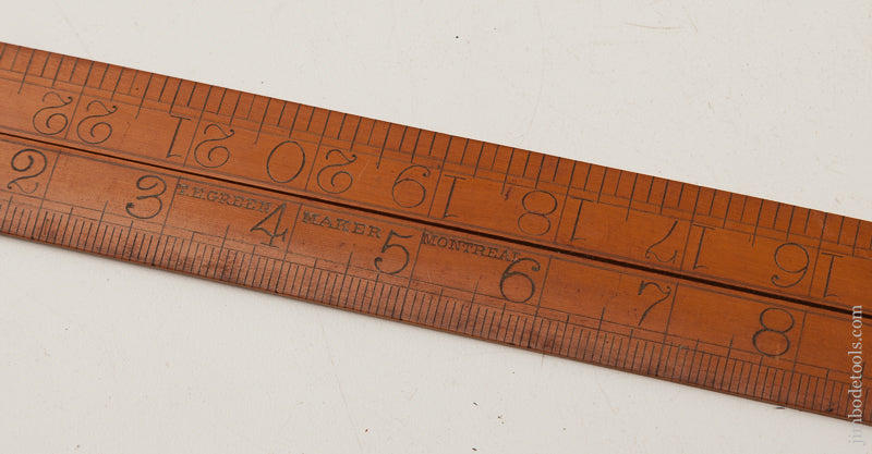 NEAR MINT Boxwood and Brass Two Foot Folding Rule by T.E. GREEN MAKER MONTREAL  -- A Rare Maker! - 72892U