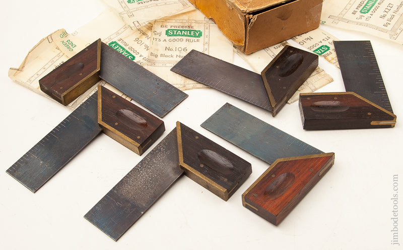 Six DEAD MINT 4 1/2 inch STANLEY No. 2 Rosewood Try Squares in Original Box - 72938