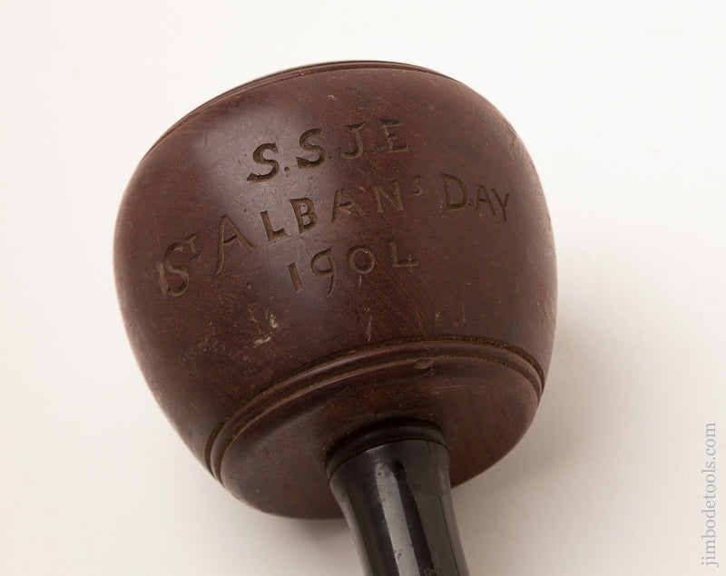 9 1/2 x 4 3/4 Rosewood Presentation Mallet ST. ALBAN'S DAY 1904 - 73111R