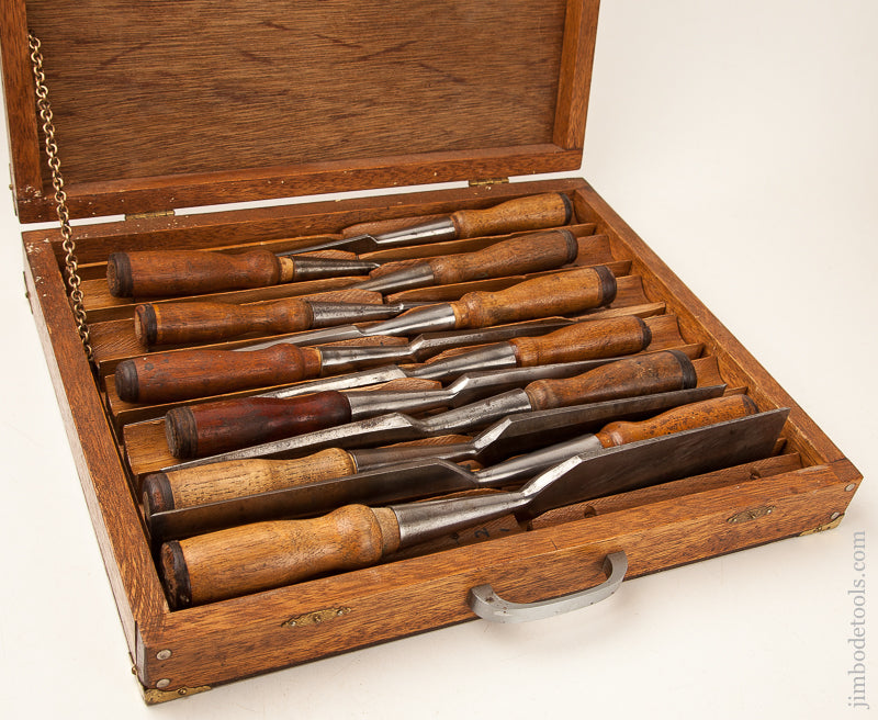 Full Set of 12 G.I.MIX & CO Socket Firming Chisels in Fitted Wooden Case - 73623