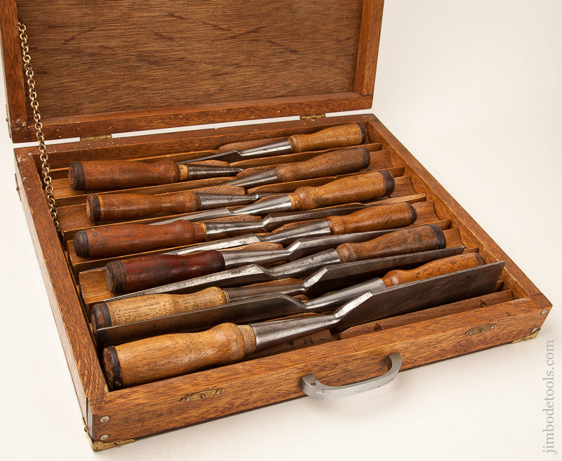 Great Full Set of 12 G.I.MIX & CO Socket Firmer Chisels in Fitted Wooden Case - 73623