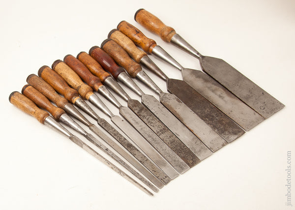 Great Full Set of 12 G.I.MIX & CO Socket Firmer Chisels in Fitted Wooden Case - 73623