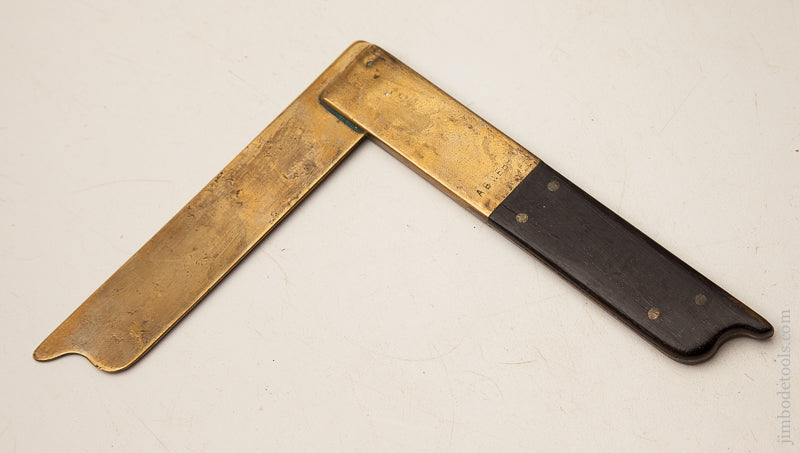 6 1/4 x 7 1/4 inch Brass and Ebony Try Square Dated 1840 - 73641R