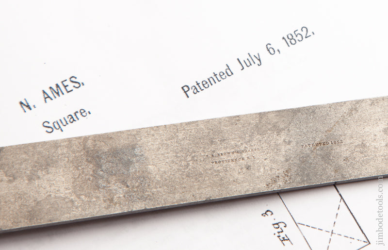 AMES July 6, 1852 Patent Eight inch Center Finding and Try Square by BROWN & SHARPE  - 73867