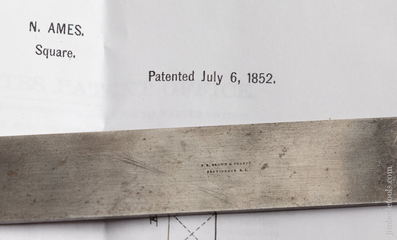 Extra Fine AMES July 6, 1852 Patent 10 inch Center Finding and Try Square - 73868