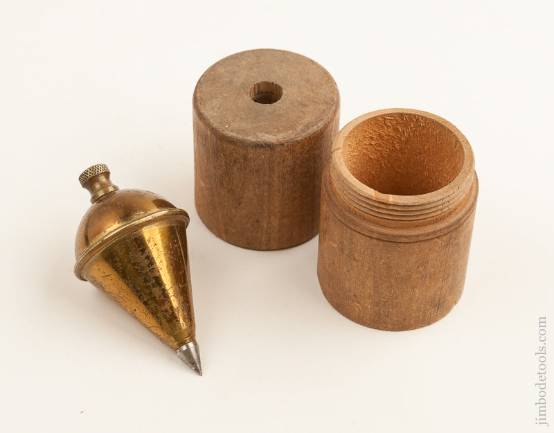 Awesome 1.6 pound 4 inch "PERFECTION PAT. PEND" Plumb Bob MINT in Original Wooden Case - 74425R