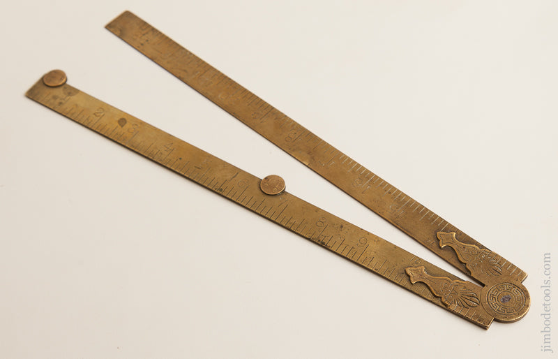Exquisite! Two Foot Two Fold JOHN RABONE Fancy Joint Brass Rule --- 74568R