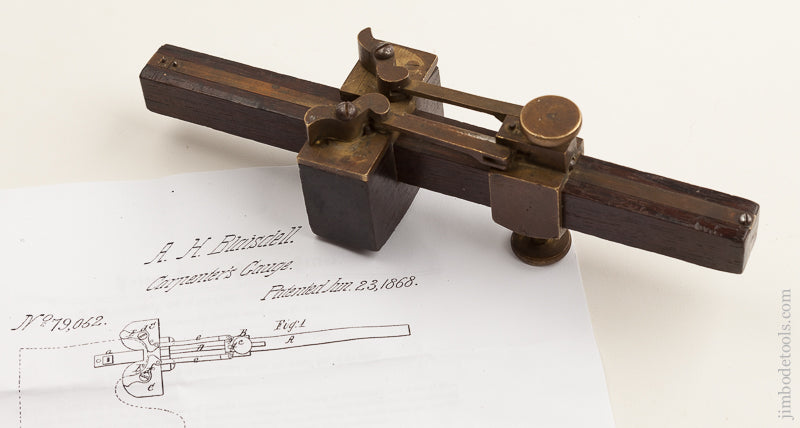 Rare & Fine! 8 1/2 inch BLAISDELL's June 23, 1868 Patent Mortise Gauge - 74637U