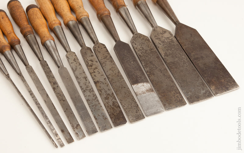 Complete Set of 12 JAMES SWAN No. 61512 Chisels in Original Box!     75023 - 75023