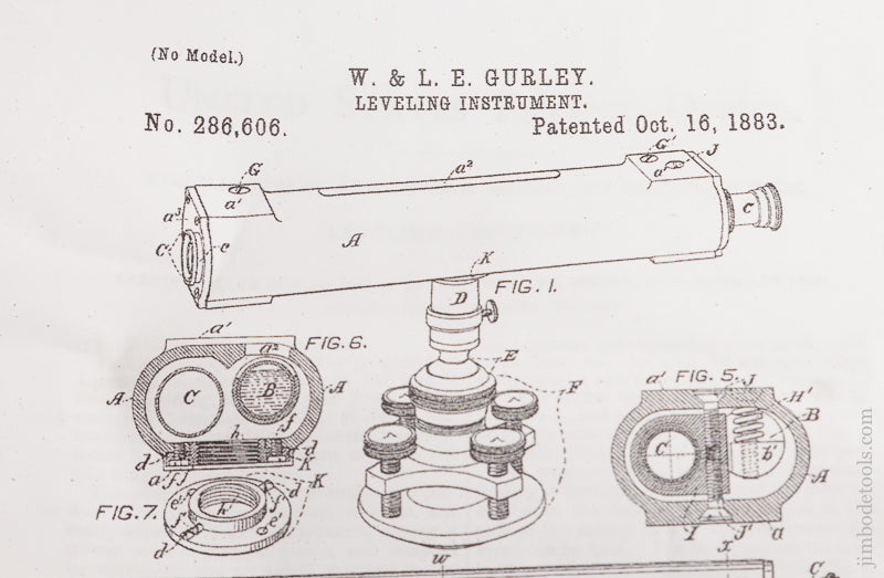W. & L.E. GURLEY TROY NY October 16, 1883 Patent Precision 18 inch Telescoping Surveyor's Wye Level FINE in Original Box  - 75243