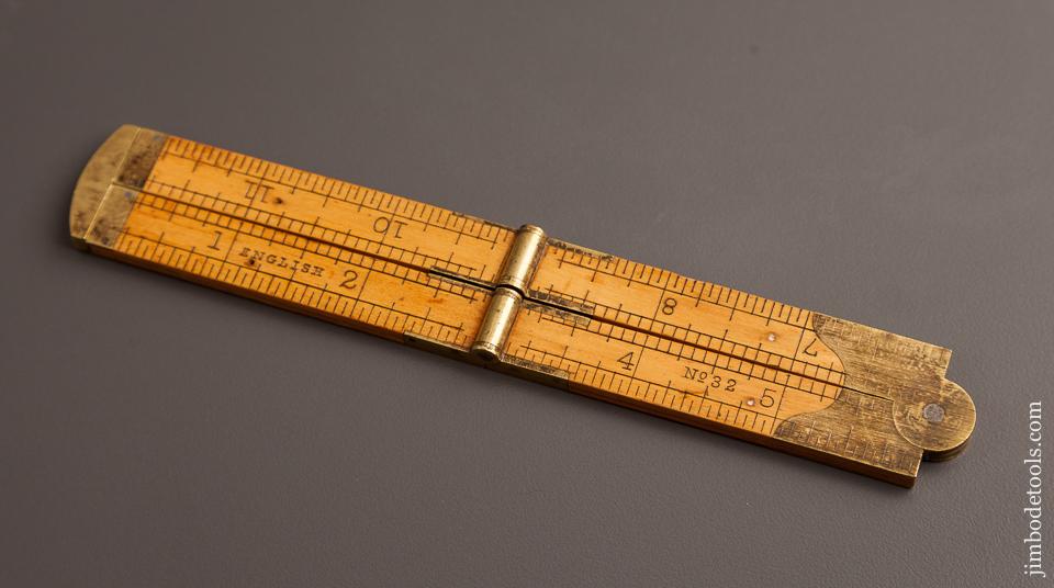 STANLEY No. 32 Boxwood and Brass One Foot Four Fold Carpenter's Caliper Rule - 75643