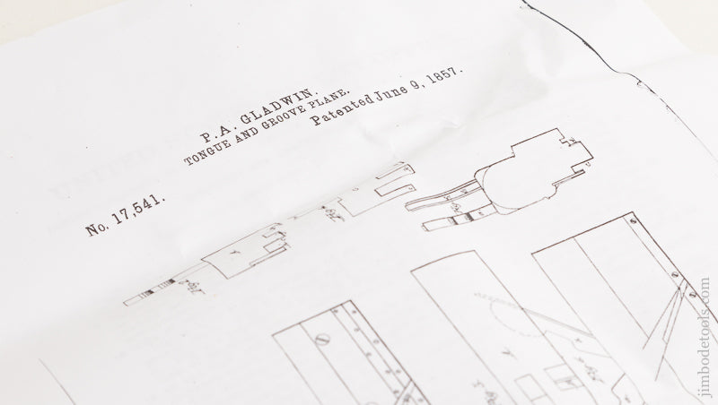 Rare! GLADWIN June 9, 1857 Patent 7/8 size Tongue & Groove Plane GOOD+ - 75853