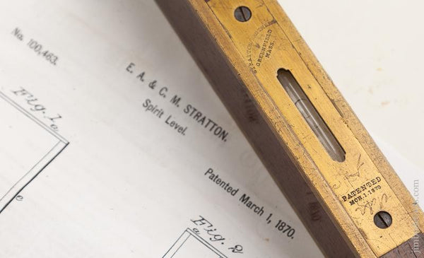 STRATTON March 1, 1870 Patent Eight inch Rosewood and Brass Plumb and Level by STRATTON BROS. GREENFIELD MA - 75909R