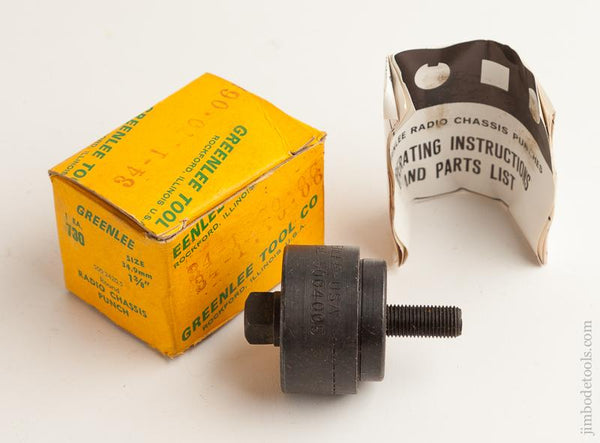 1 3/8 inch GREENLEE No. 730 Round Radio Chassis Punch MINT in Original Box with Instructions - 75914