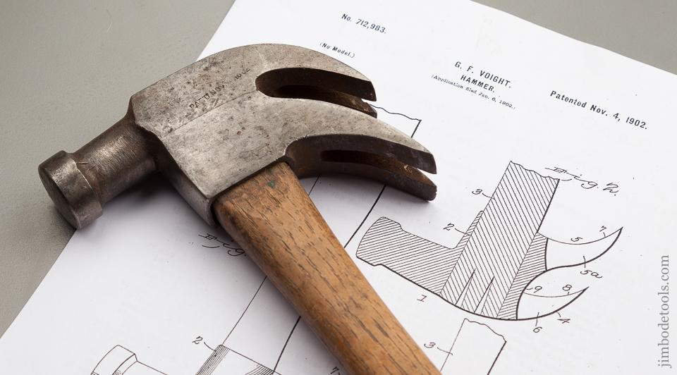 VOIGH November 4, 1902 Patent Double Claw Hammer with Original 13 inch Handle - 76076