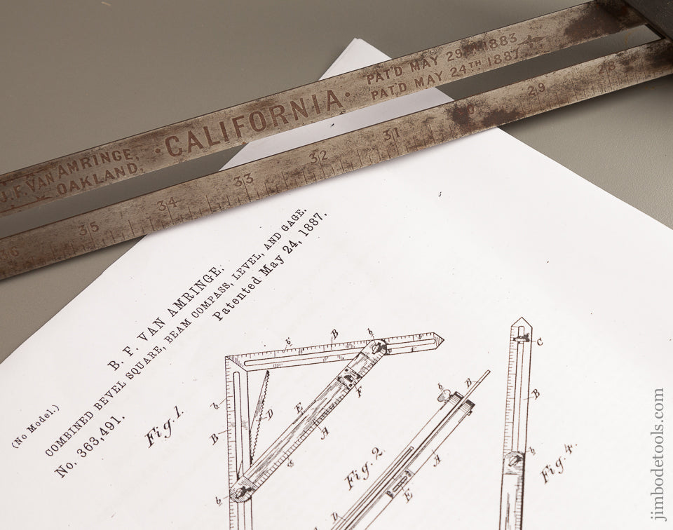 VAN AMRINGE May 24, 1887 Patent Ebony Combination Bevel COMPLETE with Saw! - 76086U - AS OF OCT. 3