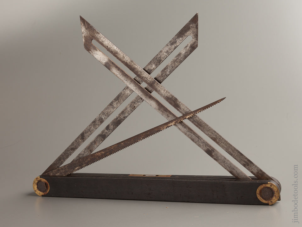 VAN AMRINGE May 24, 1887 Patent Ebony Combination Bevel COMPLETE with Saw! - 76086U - AS OF OCT. 3