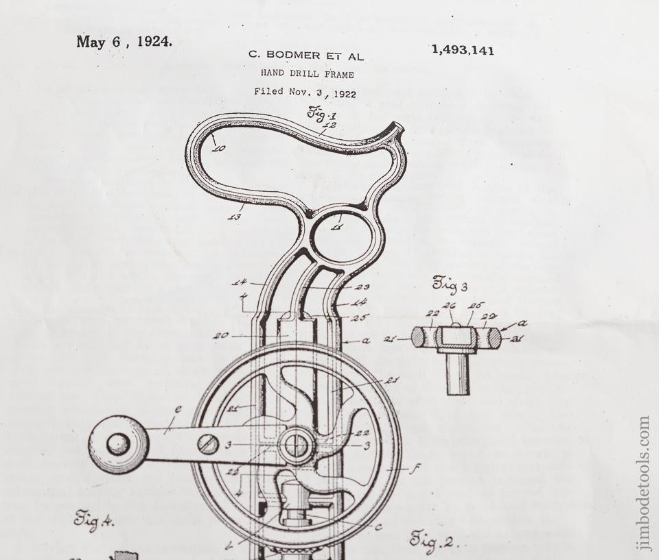 BODMER November 3, 1922 Patent STANLEY No. 610 Cast Iron Frame Drill SWEETHEART - 76094