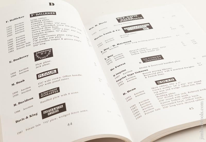 Book:  PRICES REALIZED ON RARE IMPRINTED AMERICAN WOODEN PLANES 1979-1992 by Emil & Martyl Pollak - 76102