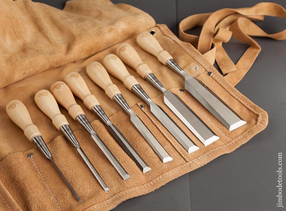 DEAD MINT Set of Eight STANLEY No. 750 Chisels with Leather Roll SWEETHEART - 76276