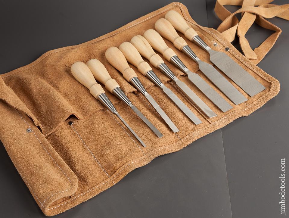 DEAD MINT Set of Eight STANLEY No. 750 Chisels with Leather Roll SWEETHEART - 76276