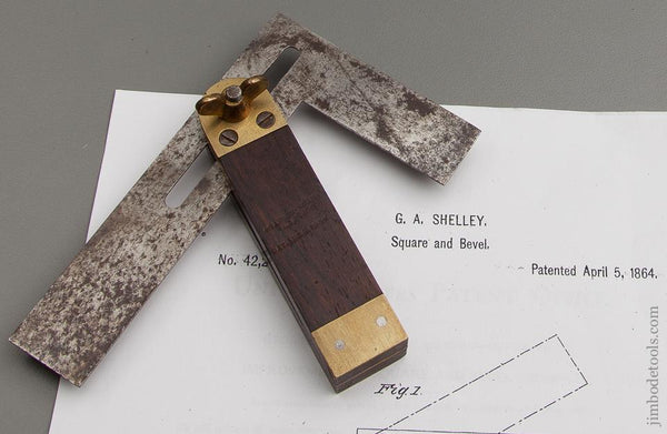 SHELLEEY's Patent April 5, 1864 STANLEY No. 24 Rosewood and Brass Square and Bevel 4 inch - 76661