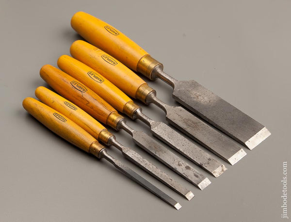 Magnificent Set of Six MARPLES Boxwood Handled Tang Firmer Chisels NEAR MINT - 76665