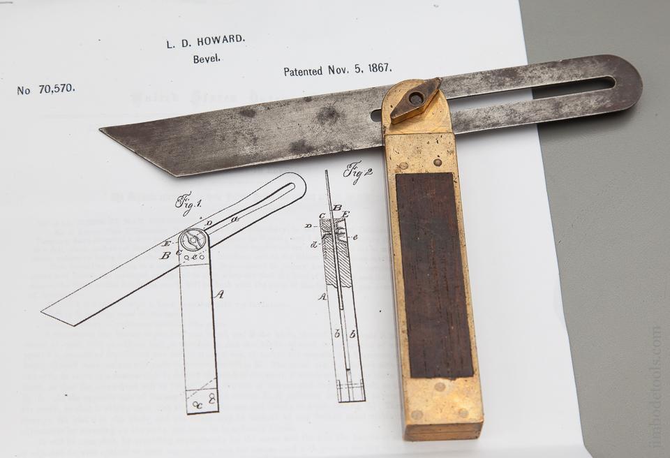 8 inch HOWARDS PATENT November 5, 1867  Rosewood and Brass Bevel - 76872R