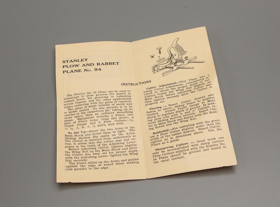 Instructions for STANLEY TOOLS Plow and Rabbet Plane No. 54 - 77068R