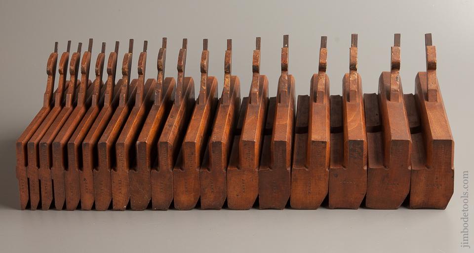 Complete Set of 18 KING & PEACH HULL Hollows & Rounds SKEWED Moulding Planes circa 1848-64 EVENS - 77131