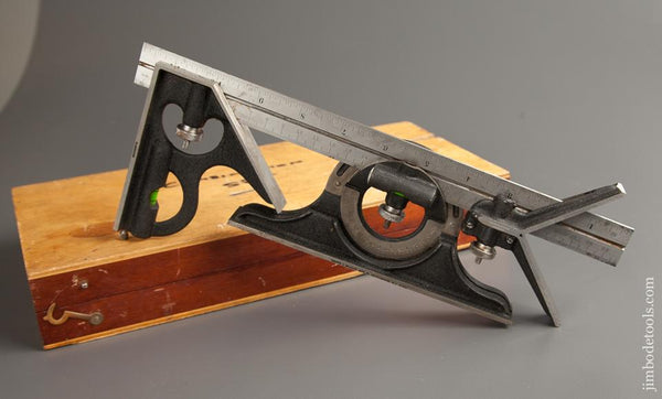 BROWN & SHARPE Three Piece Combination Square on 12 inch BROWN & SHARPE Scale in Fitted Case - 77151
