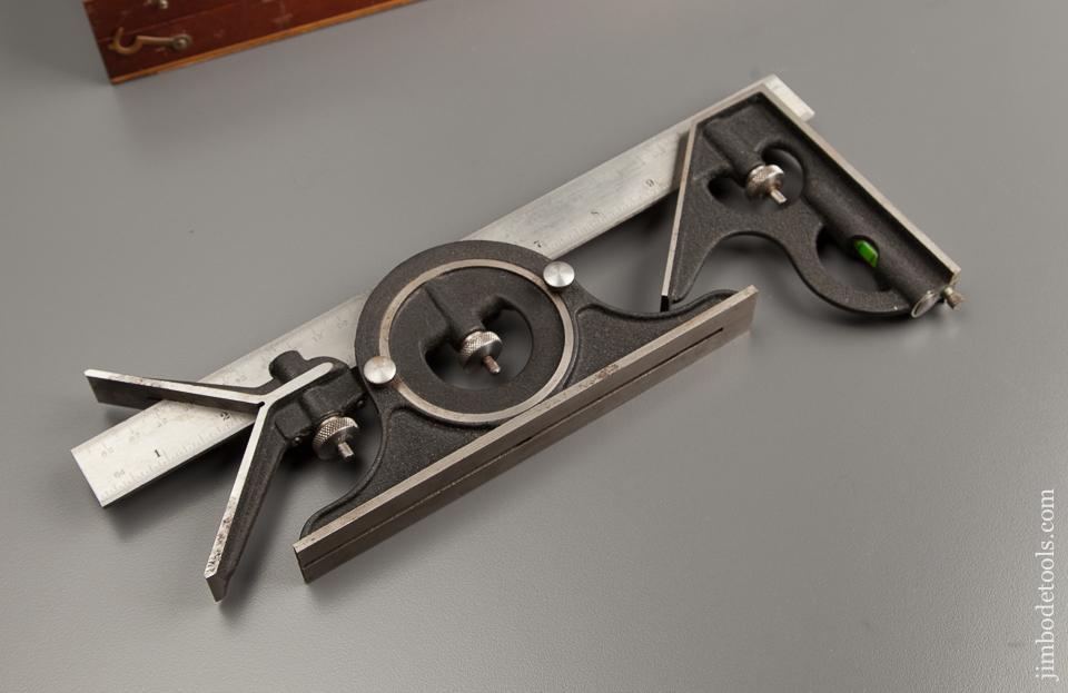BROWN & SHARPE Three Piece Combination Square on 12 inch BROWN & SHARPE Scale in Fitted Case - 77151
