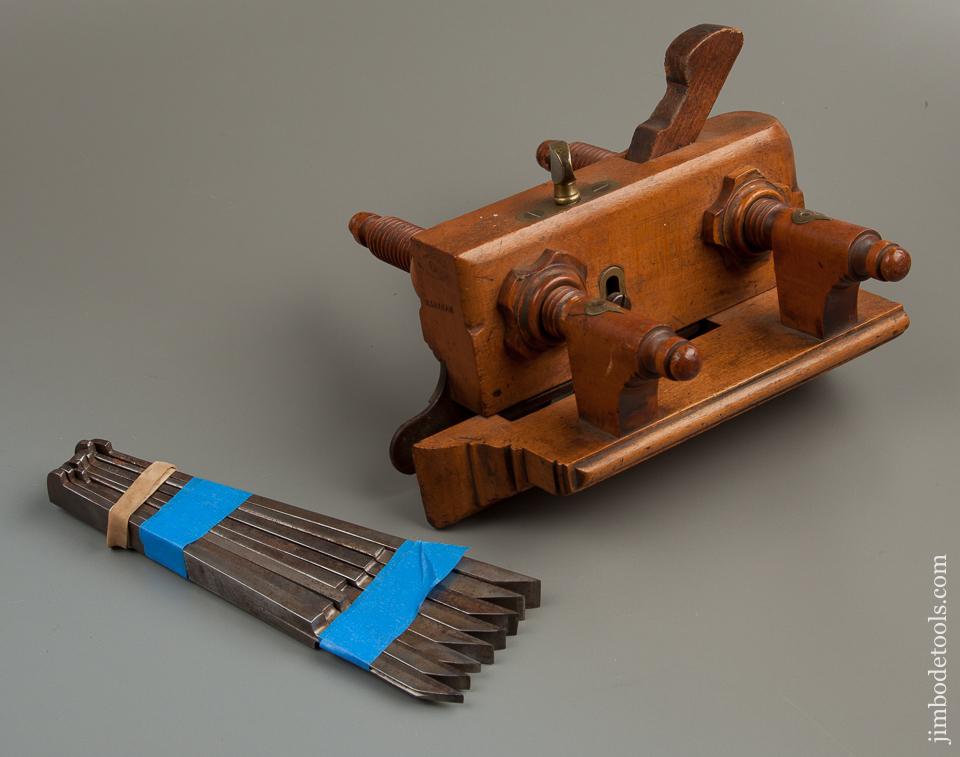 Clean MATHIESON No. 7B Screw Arm Plough Plane with Matched Set of 8 MATHIESON Irons - 77175